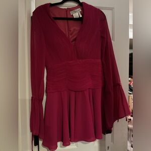 Mac Duggal Vibrant Pink Long Sleeve Dress